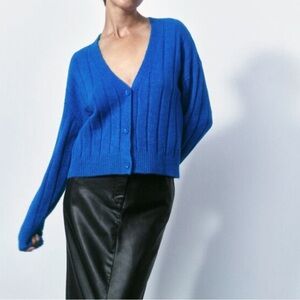 Royal Blue Ribbed Cardigan